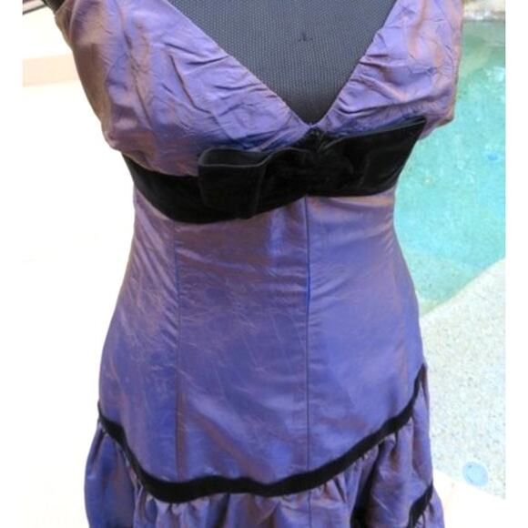 Tracy Reese $350 100% Silk Purple Black Trim Spaghetti Strap Midi Dress Size 10 - Picture 4 of 8